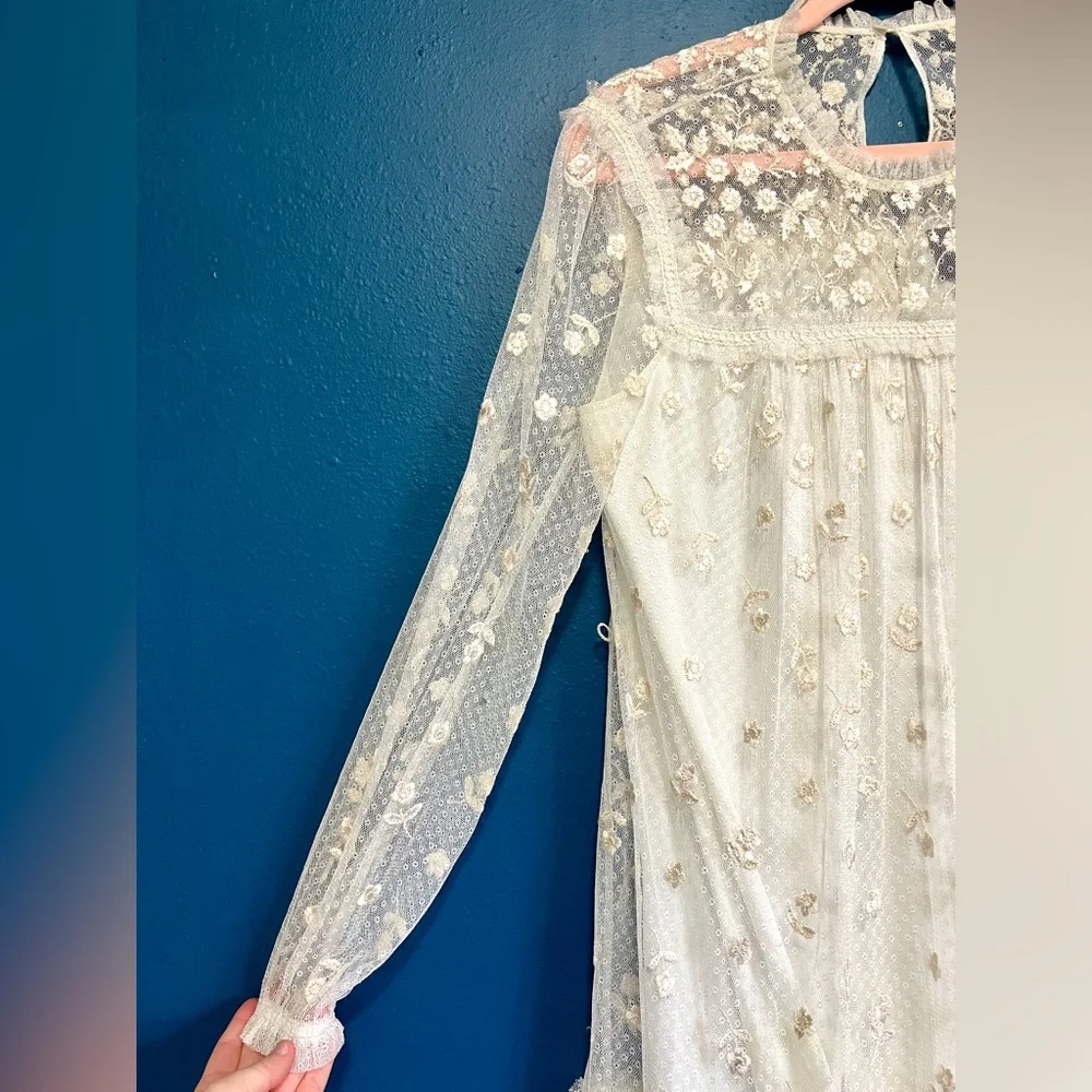 Needle & Thread Reflection Disty Cream Embroidered Floral Lace Dress - Size 6 - Picture 6 of 16